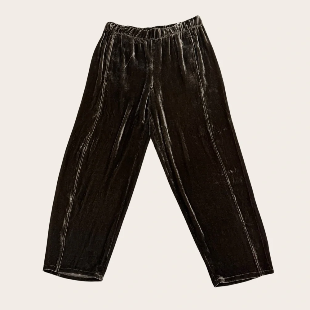 EILEEN FISHER Velvet Lantern Tapered Ankle Pants Wren Chocolate Brown NWT $288
